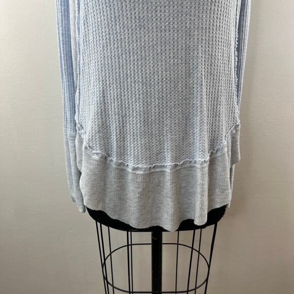 We The Free People Blue Catalina Top Thermal Waffle Knit Ruffled Hem Sz S Small - Picture 4 of 10